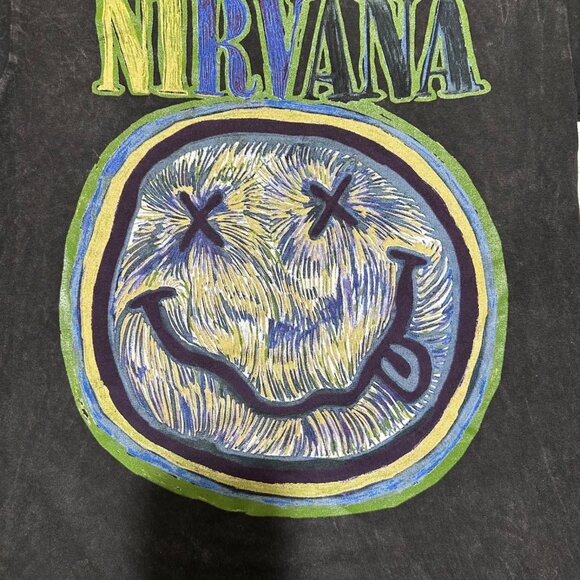 Nirvana Womens Size S‎ Black Wash Happy Face Graphic Print Tee T-shirt NWT - Picture 3 of 5